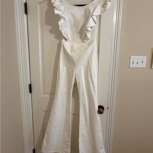 Vici White Ruffle Sleeve Jumpsuit